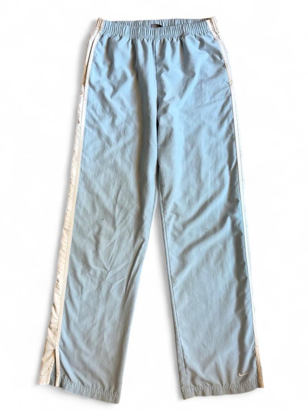 Vintage Nike Women's Baby Blue Track Pants with White Side Stripes